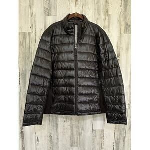 Guess Mens Puffer Jacket Size XL Shiny‎ Black Lightweight Side Panels